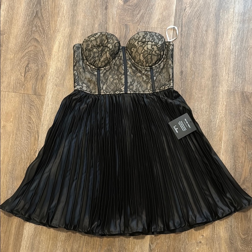 Lulu's Black Mini Dress with Lace Bustier